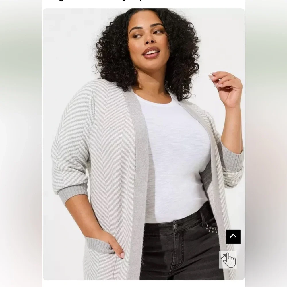 Torrid Gray & white Chevron pockets Long open front  duster 1 (14) cardigan